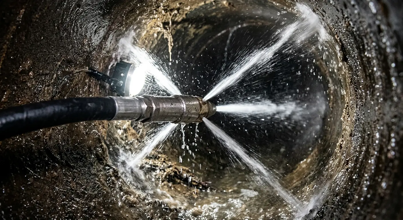 High-pressure hydro jetting nozzle cleaning sewer pipe for Sewer Cleanout in Coventry